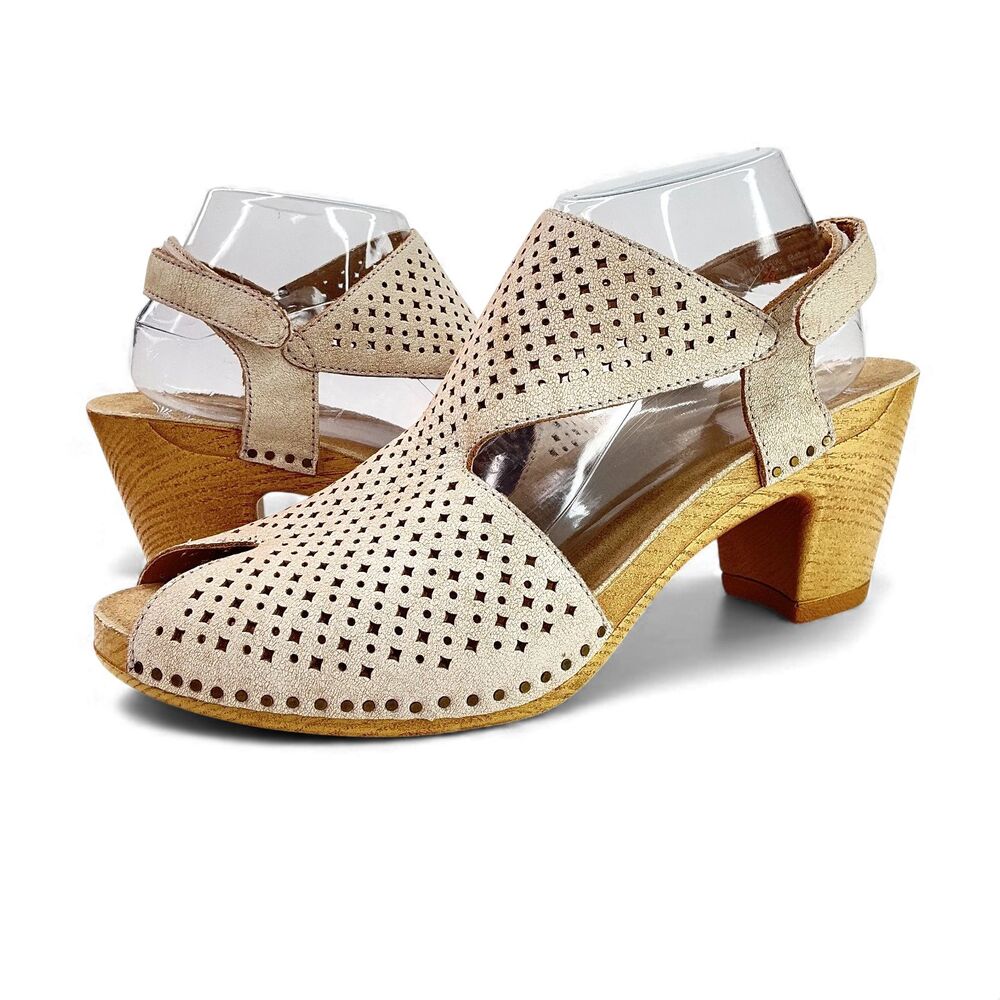 Dansko Women's Teagan Peep Toe Heeled Sandals Size 42 Slingback Vintage Beige